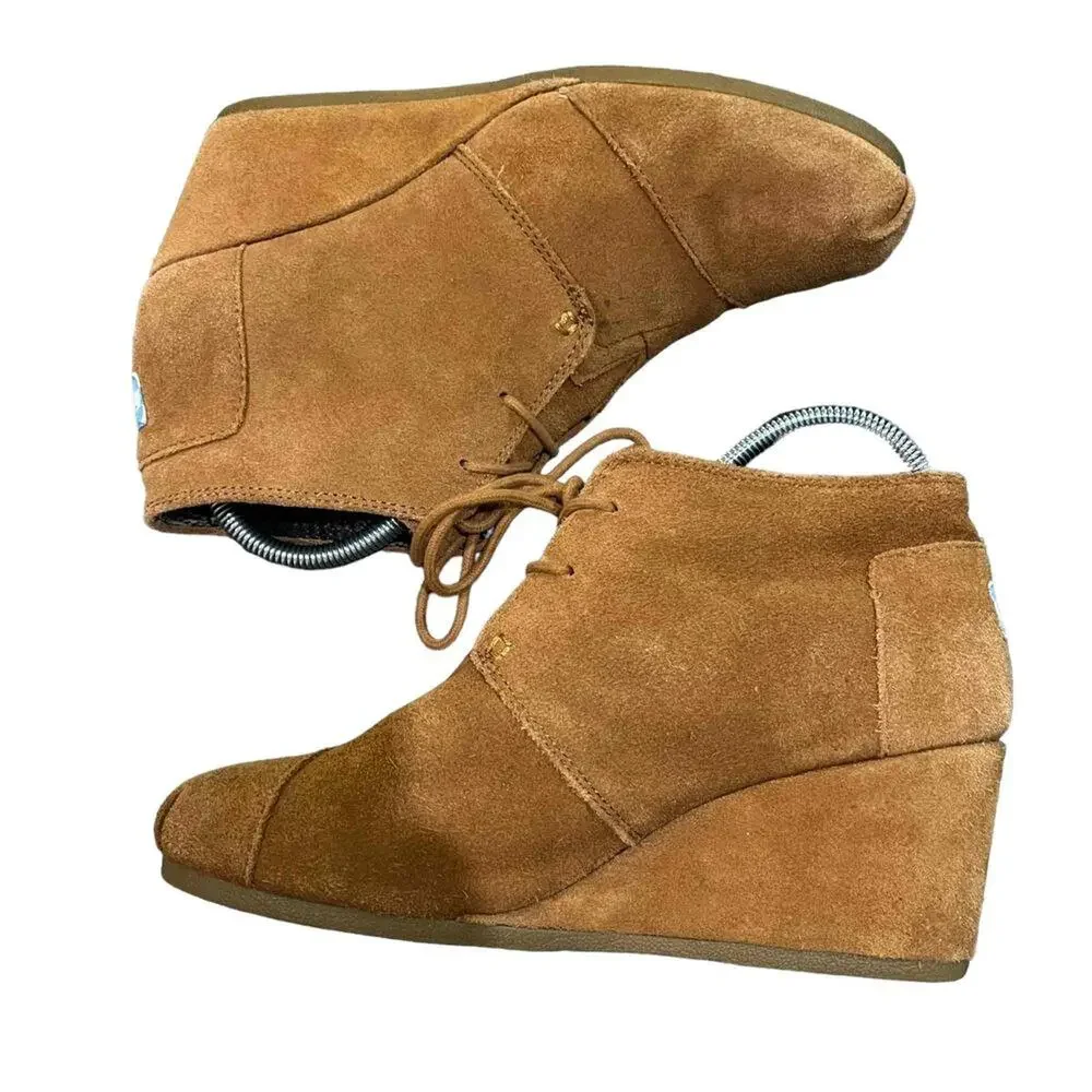 TOMS Desert Wedge Lace-Up‎ Ankle Booties Womens Size 10 Brown Hidden Wedge